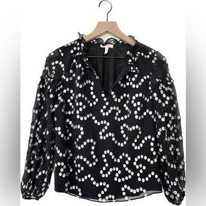 Rebecca Taylor Black Long Sleeve Metallic Nuage Chiffon Blouse Size 4